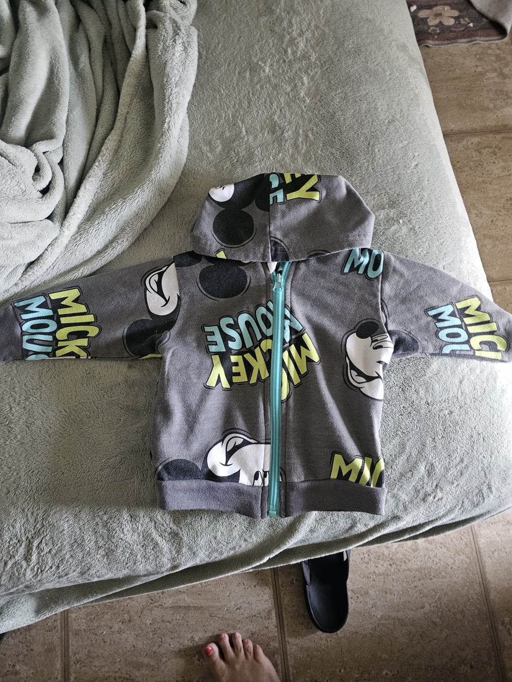 Disney Gray Mickey Mouse Hoodie with Teal Zipper
